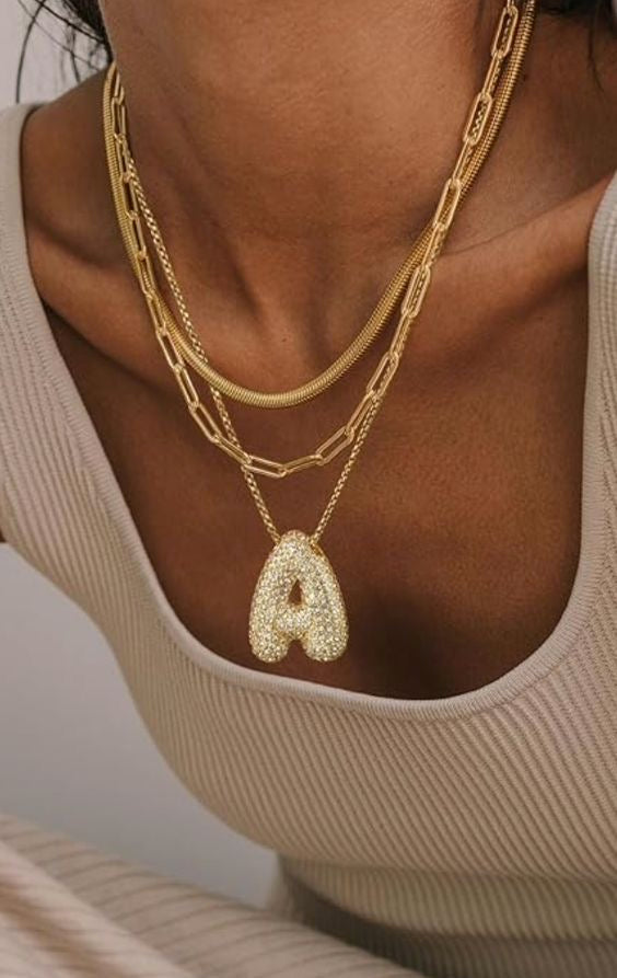 Bubble Letter Initial Necklace| Gold