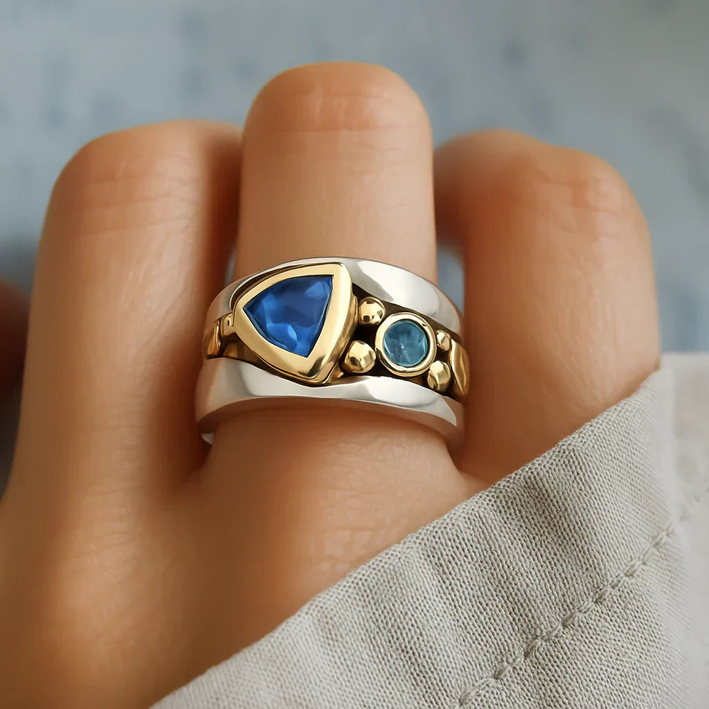 Vintage Blue Zirconia Boho Ring