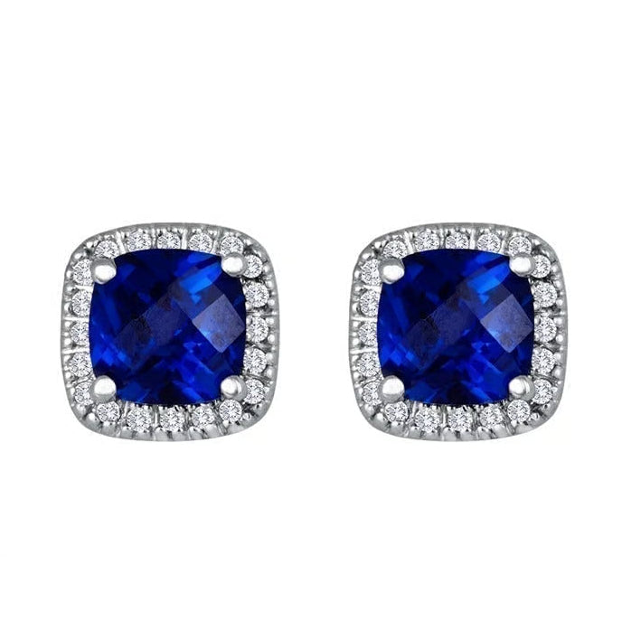 Sapphire Square Stud Earrings | White Gold